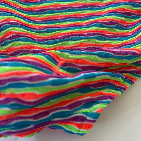 Vintage 90s One Piece Swimsuit Fluorescent Neon Size L/XL Stripes Textured - Picture 12 of 12